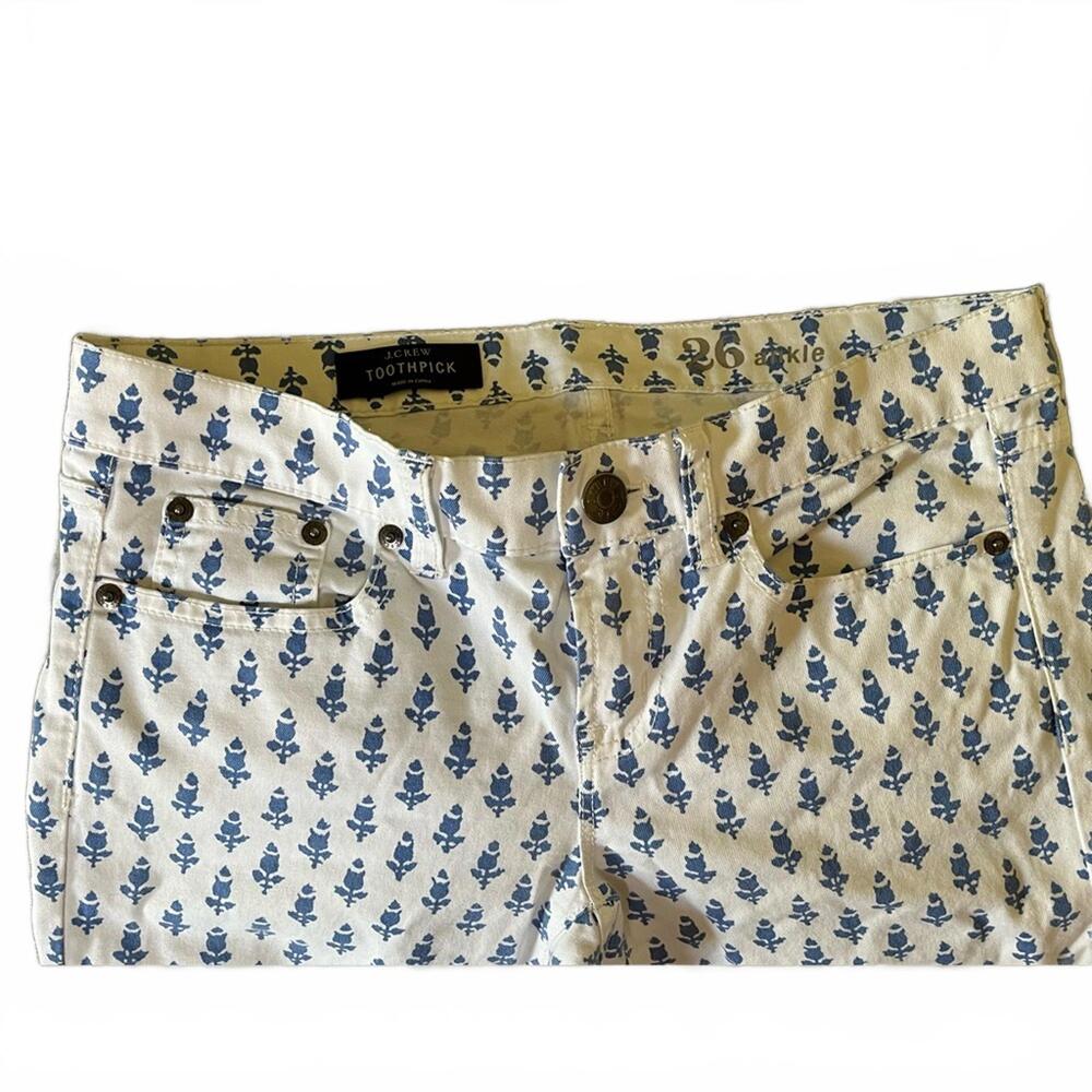 J. Crew Toothpick Pants with Blue Floral Design